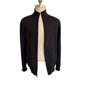 Quince Mens 100% Mongolian Cashmere Full Zip Sweater Black XL Mock Neck Ribbed